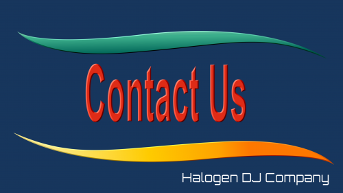 The words Contact Us as a title, with the Halogen DJ Company logo