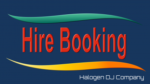 The words Hire Booking as a title, with the Halogen DJ Company logo