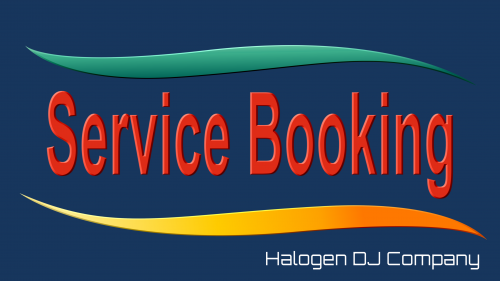 The words Service Booking as a title, with the Halogen DJ Company logo